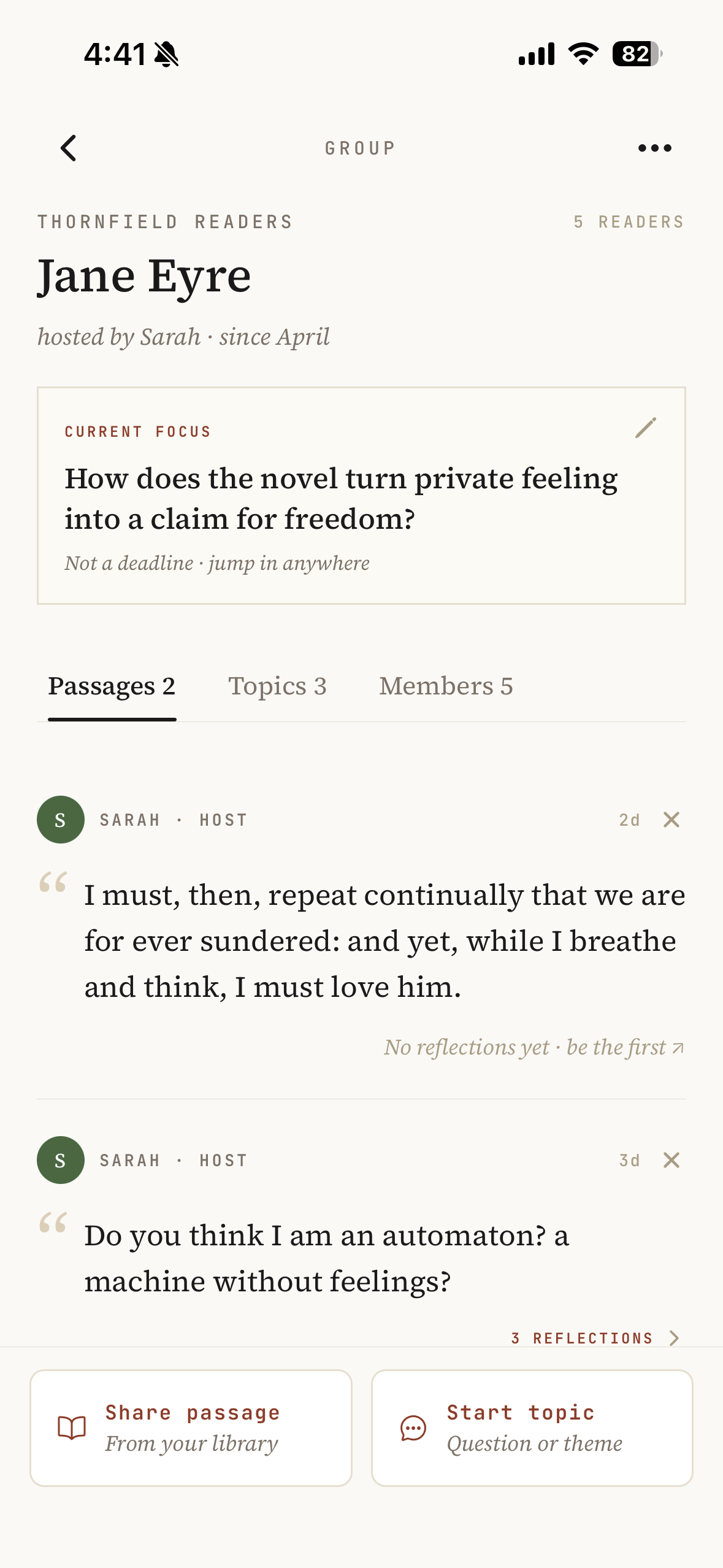 A BookPassage reading group with current focus and shared passages